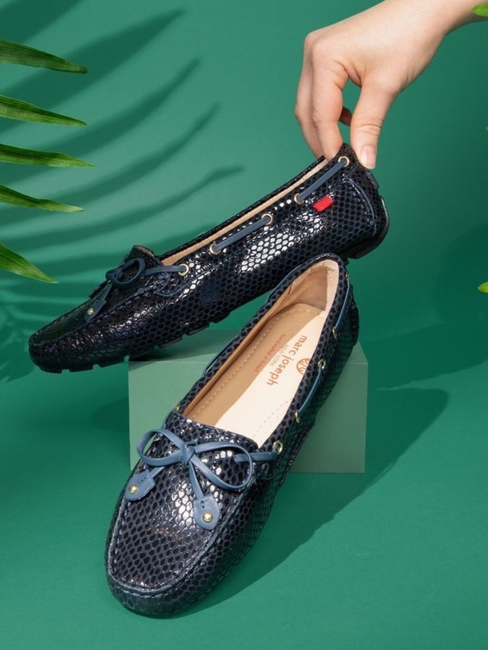 Marc Joseph Snakeskin Embossed Cypress Hill Loafers in Navy NEW
